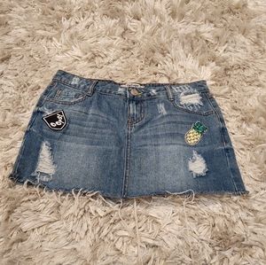 Refuge Distressed Patch Jean Mini Skirt S